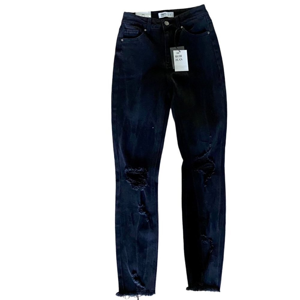 Tinsel The Mom Jean Distressed Black Jeans Size 1 NWT
